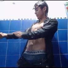 WETColours: Mike with Black Shirt in the Shower