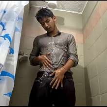 WETColours: Mike Takes a Shower in a Gray Shirt
