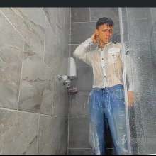 WETColours: Nico in the Shower in White Shirt and Jeans (and Shampoo)