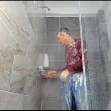 WETColours: Nico Takes a Shower in a Red Shirt and Jeans with Shampoo