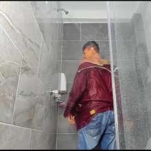 WETColours: Nico Takes a Shower in a Red Shirt and Jeans with Shampoo
