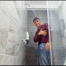 WETColours: Nico Takes a Shower in a Red Shirt and Jeans with Shampoo