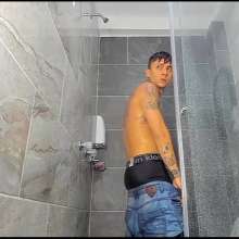 WETColours: Nico Takes a Shower in a Red Shirt and Jeans with Shampoo