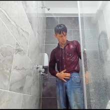 WETColours: Nico Takes a Shower in a Red Shirt and Jeans with Shampoo