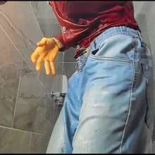 WETColours: Nico Takes a Shower in a Red Shirt and Jeans with Shampoo