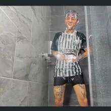 WETColours: Nico with the Football Shirt in the Shower