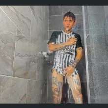 WETColours: Nico with the Football Shirt in the Shower