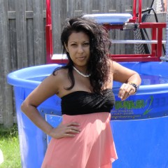 DunkTankFan: Kelly Dunked In A Peach & Black Dress with pantyhose