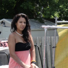 DunkTankFan: Kelly Dunked In A Peach & Black Dress with pantyhose