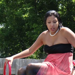 DunkTankFan: Kelly Dunked In A Peach & Black Dress with pantyhose