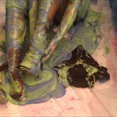 CandyCustard: Elizabeth plays a quiz and gets smothered with cake batter