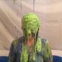 CandyCustard: Elizabeth plays a quiz and gets smothered with cake batter