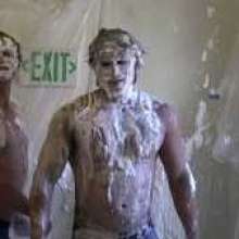 uppercrust: 2 hot guys in messy slapstick scene with pies and gunge.