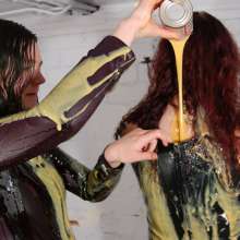 DungeonMasterOne: Chastity and Lady-A have at each other in PVC and shiny clothes!
