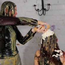 DungeonMasterOne: Chastity and Lady-A have at each other in PVC and shiny clothes!