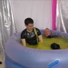 Candyguys: Full business suit vs Latex erotic wrestle in deep slime pool