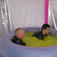 Candyguys: Full business suit vs Latex erotic wrestle in deep slime pool
