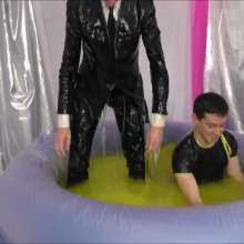 Candyguys: Full business suit vs Latex erotic wrestle in deep slime pool