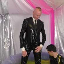 Candyguys: Full business suit vs Latex erotic wrestle in deep slime pool