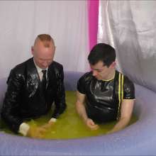 Candyguys: Full business suit vs Latex erotic wrestle in deep slime pool