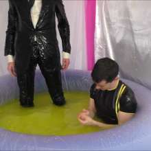 Candyguys: Full business suit vs Latex erotic wrestle in deep slime pool