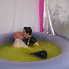 Candyguys: Full business suit vs Latex erotic wrestle in deep slime pool
