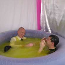 Candyguys: Full business suit vs Latex erotic wrestle in deep slime pool