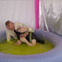 Candyguys: Full business suit vs Latex erotic wrestle in deep slime pool