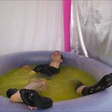 Candyguys: Full business suit vs Latex erotic wrestle in deep slime pool
