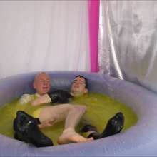 Candyguys: Full business suit vs Latex erotic wrestle in deep slime pool