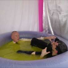 Candyguys: Full business suit vs Latex erotic wrestle in deep slime pool