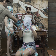 walking the plank: Pie face girls challenge #05 (brunette, blonde girls, cute girls)
