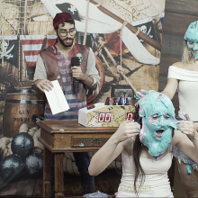 walking the plank: Pie face girls challenge #05 (brunette, blonde girls, cute girls)