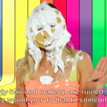 PieZone: Tracy Is Topless and Pied on a Czech Speaking Show!