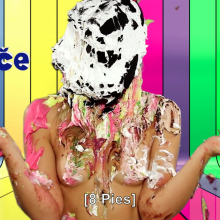 PieZone: Tracy Is Topless and Pied on a Czech Speaking Show!