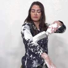 MostWam: Sky Paints Herself in Satin Blouse, Skirt plus Jeans