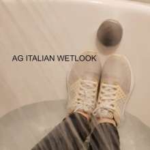 Ag Italian Wetlook: Alexandra fully-clothed in bathtub with white sneaker