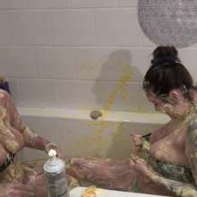 AleshaKing: Alexa King and Lyndsey Playing with Custard in the Bath