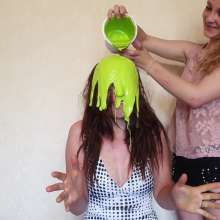 Top Messy Girls: Curly-haired Girl Pours Slime on Her Friend.