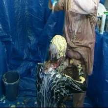 123gunge: Tied and taken in his catsuit.