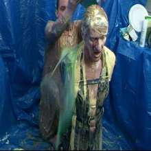 123gunge: Tied and taken in his catsuit.