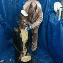 123gunge: Tied and taken in his catsuit.