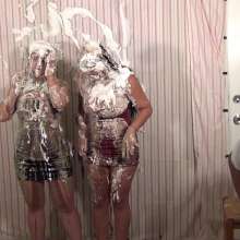 Anglefan: Two beautiful friends get pied together