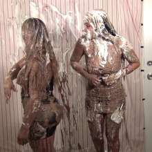 Anglefan: Two beautiful friends get pied together