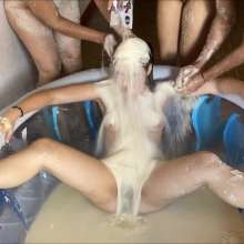 RevSlymsford: 4 Girl Humiliating Pose Water and Flour Game
