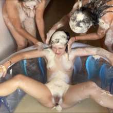 RevSlymsford: 4 Girl Humiliating Pose Water and Flour Game