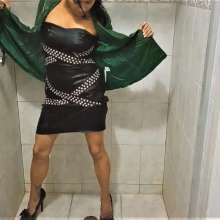 MadelineOasis: Shower Sex in Black Faux Leather Studded Dress