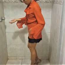 MadelineOasis: Clara's Red Pussy Bow Blouse Shower Sex Scene