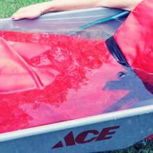 MadelineOasis: A Red Silky Party Dress and Lingerie in a Wheelbarrow