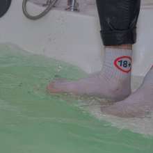 Wet Live Team: Relax Shower and Ruslan in Socks with the Inscription 18+